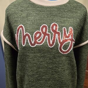 Festive Green 'Merry' Long Sleeve Top
